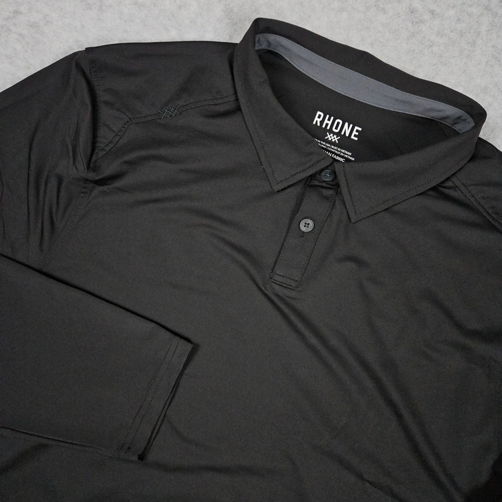 Rhone Mens XL Black Commuter Long Sleeve Polo Slim Fit Performance Golf Pullover